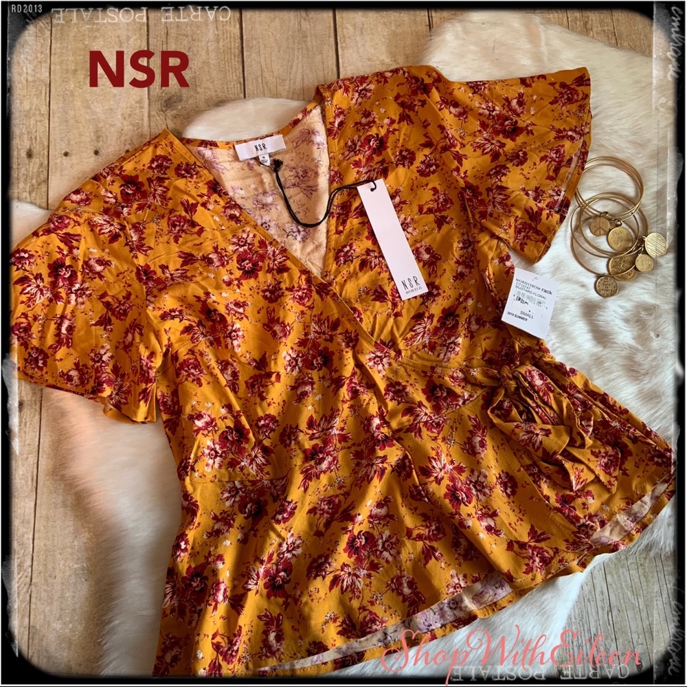 Napean Sea Rd NSR Mustard Floral Peplum Top